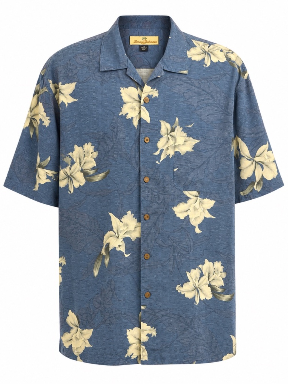 Tommy Bahama Men's L 100% Silk Hawaiian Aloha Shirt Blue Hibiscus Camp - Picture 2 of 13